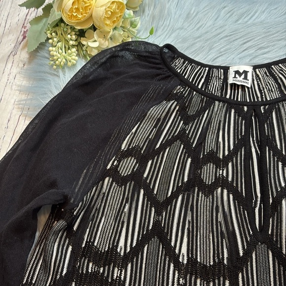 MISSONI Abstract Semi Sheer Black White Knit Top - Picture 2 of 10